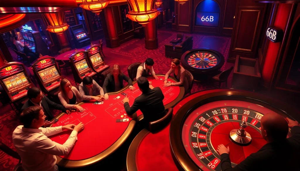 Experience the thrill of gambling at 66B with players enjoying high-stakes poker.