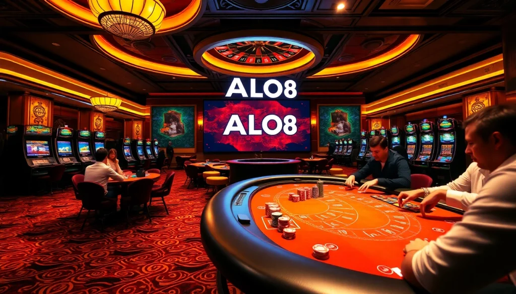 Experience the excitement at ALO8's vibrant poker table as players engage in thrilling bets.